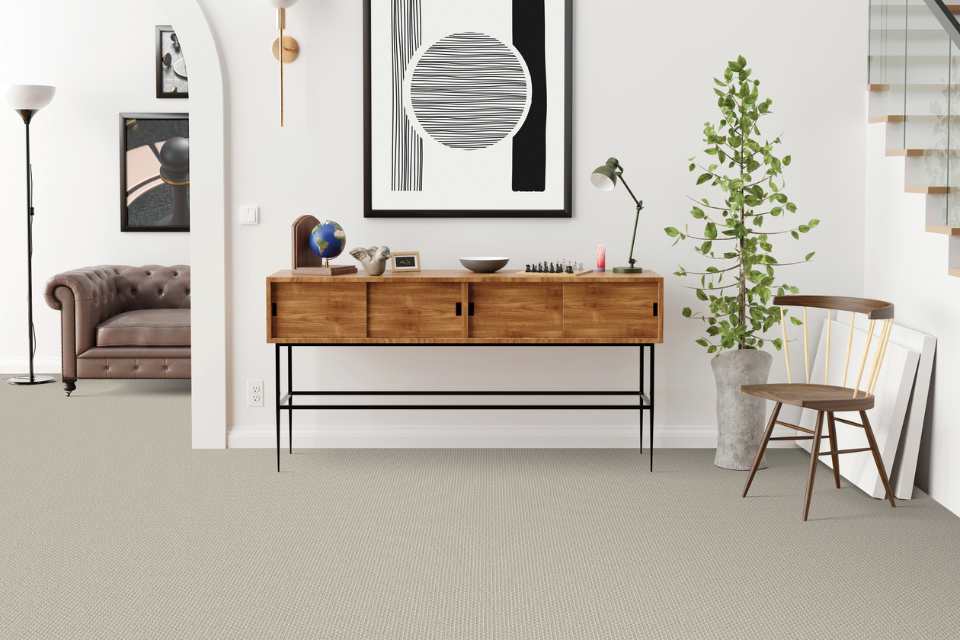 gray loop pile carpet in modern natural entryway